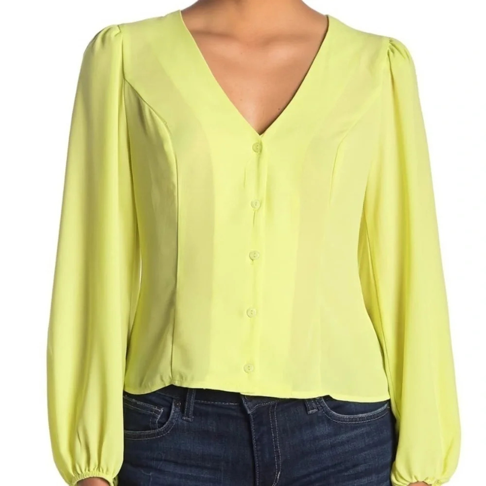 Lush Long Sleeve V-Neck Button Front Blouse​​​​​​​​​